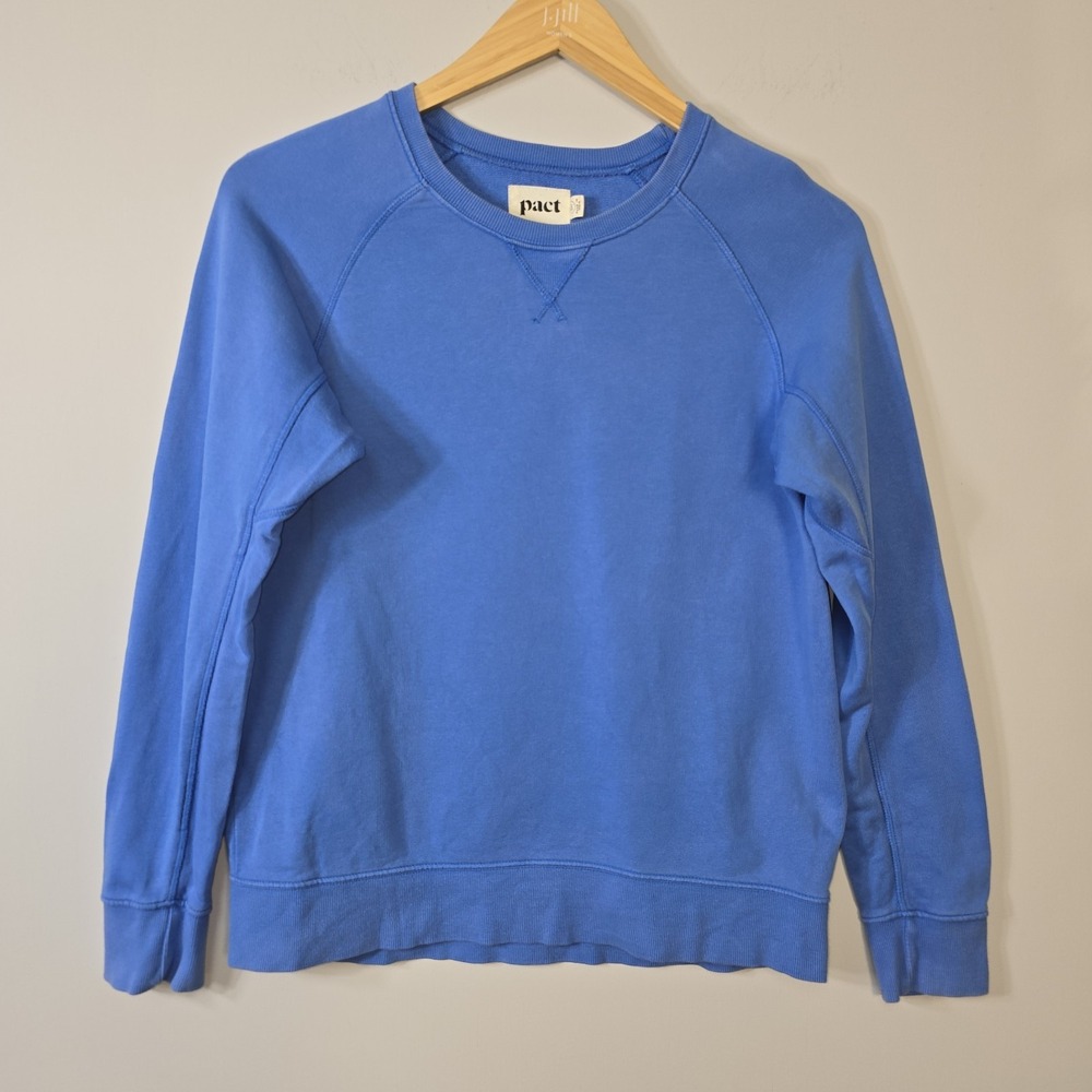 Pact Raglan Sweatshirt Womens Size M Blue Long Sleeve Organic Cotton Casual